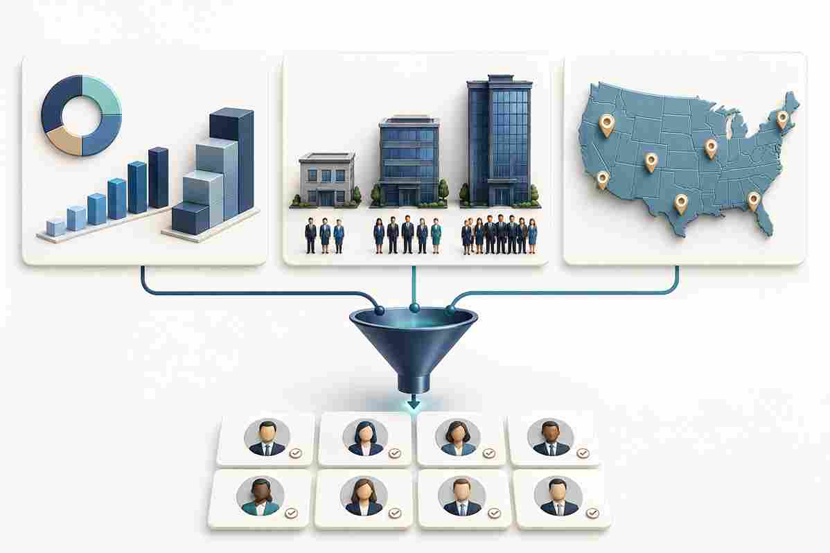 RIA database filters for AUM, firm size, geography, and job title